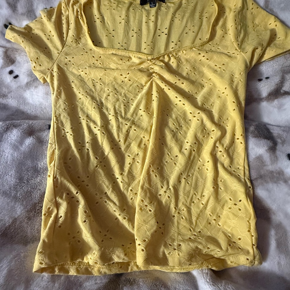 Ambiance Yellow Eyelet Short Sleeve Top